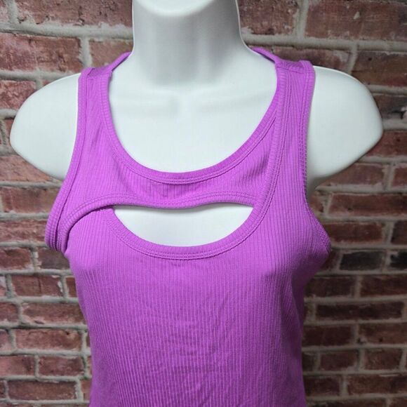 A New Day Purple Cut-Out Ribbed Tank Top XS Slim Fit Modal Blend Sleeveless - Picture 5 of 5